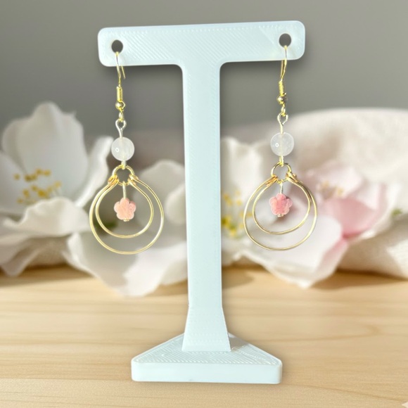 Hand Crafted Jewelry - Handmade Gold and Pink Floral Earrings